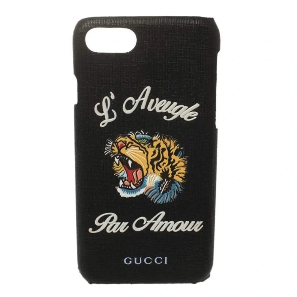 (CFL) Gucci Black Coated Canvas L'Aveugle Par‎ Amour iPhone 7 Case, New in Box